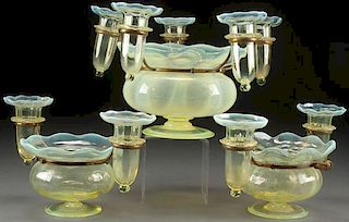 3 PC VICTORIAN ART GLASS EPERGNES