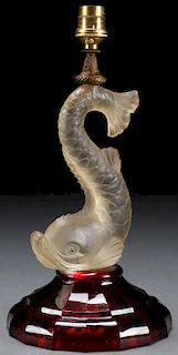 A BACCARAT FIGURAL DOLPHIN GLASS LAMP BASE