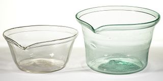 FREE-BLOWN GLASS BOWLS / PANS, LOT OF TWO