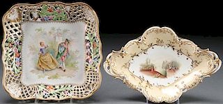 A PAIR OF DRESDEN SCENIC PAINTED PORCELAIN DISHES