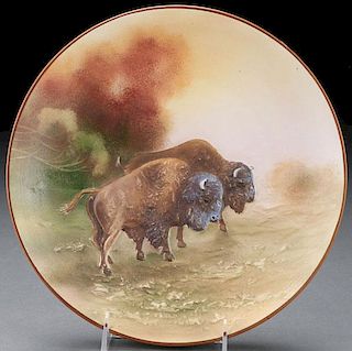 A HAND PAINTED NIPPON MOLDED BUFFALO PLAQUE