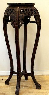 Chinese Hardwood & Marble Plant Stand