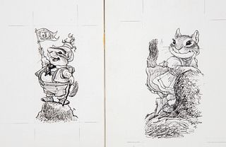 Wally Tripp (1940-2018) Original Illustrations, Carleton Chipmunk and Carlotta, 1979/1980