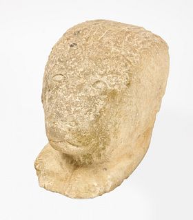 Early Carved Stone Lion's Head