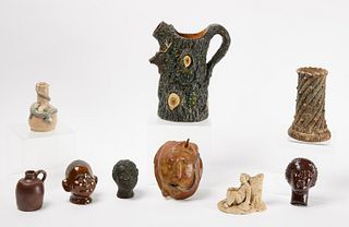 Group of Nine Folk Art Pottery Items