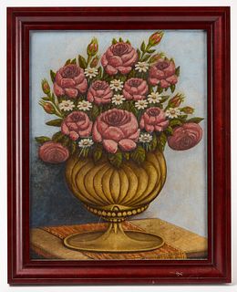 Folk Art Still Like Roses in Vase Still Life