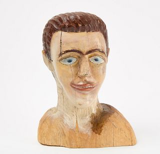 Carved Folk Art Bust of a Man
