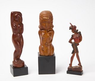 Three Folk Art Carved Female Figures