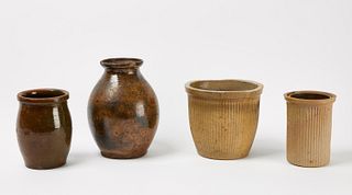 Four Redware and Stoneware Jars
