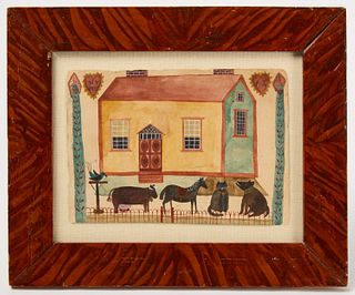 Folk Art Watercolor with Barn Animals