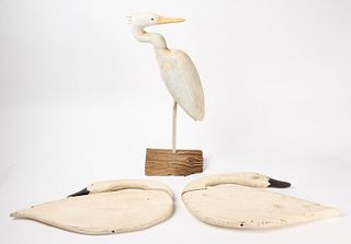 Heron Decoy and Swan Carvings