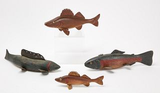 Four Carved Fish Decoys