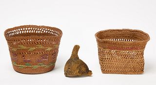 Two Alaska Native Basket and Whale Carving