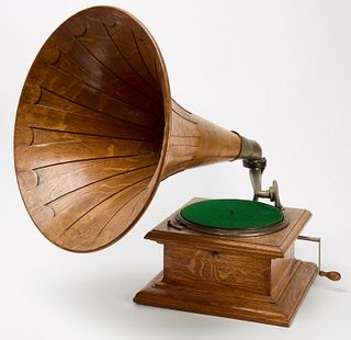 Columbia Wooden Phonograph and Records