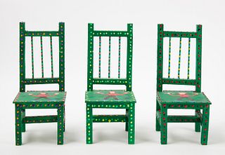 3 Mini Adkins Folk Art Chairs