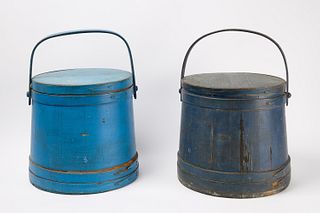 Two Blue Painted Firkins