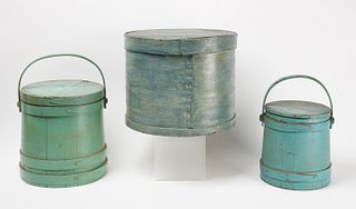 Two Painted Firkins and a Storage Box