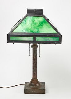 Lamp With Green Glass Shade