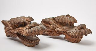 Pair of Carved Dragon Heads