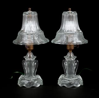 PAIR OF ART DECO FLUTED GLASS BOUDOIR LAMPS
