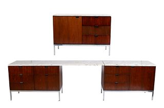 FLORENCE KNOLL MARBLE TOP DESK AND CREDENZA