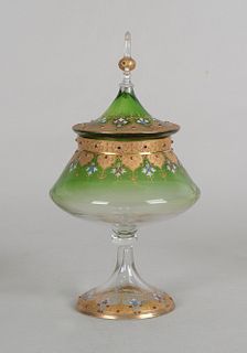 A Good Moser Glass Covered Compote