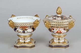 Pair of Davenport 'Imari' Porcelain Potpourri Urns