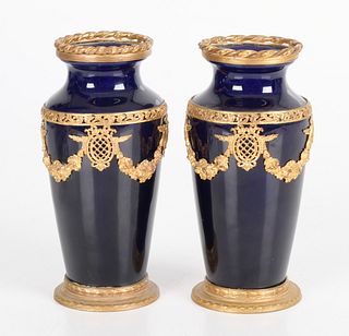 A Pair of Sevres Type Ormolu Mounted Vases