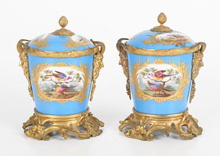 Pair of Sevres Style Porcelain Covered Urns