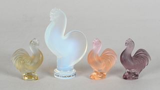 Four Lalique Glass Rooster Figures