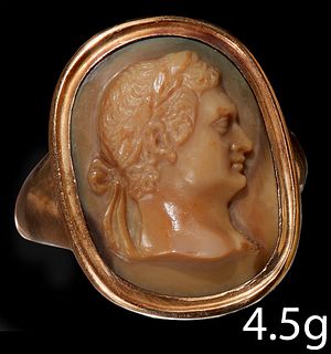 RARE AND IMPORTANT ANTIQUE HARD STONE CAMEO RING