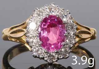 CERTIFICATED PINK SAPPHIRE AND DIAMOND CLUSTER RING