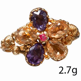 RUBY AMETHYST AND TOPAZ FLORAL CLUSTER RING