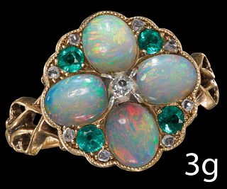 VICTORIAN OPAL AND DIAMOND GOLD RING