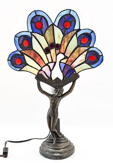 STAINED GLASS PEACOCK TABLE LAMP