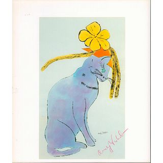 Andy Warhol, Color Book Plate, Cat with Flower, Signed
