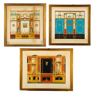 Three Antique Framed Color Lithographic Prints, Richter & Napoli's Pompei after V. Loria