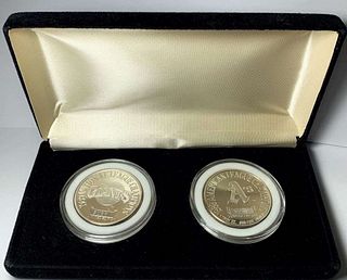 1989 San Francisco Giants A's World Series .999 Silver Memorabilia (2-coins)