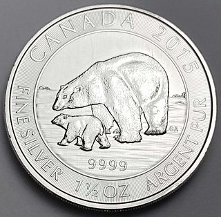 2015 Canada $8 Polar Bears 1.5 ozt .9999 Silver