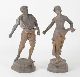Pair of French Spelter Figures: 'Semeur' and 'Semeuse'