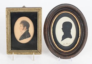 Two Portrait Miniatures, One a Silhouette