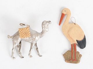Two Dresden Paper Ornaments, Camel and Stork