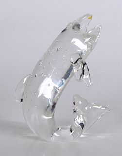 Steuben Glass and 18k Gold Sculpture: Trout and Fly