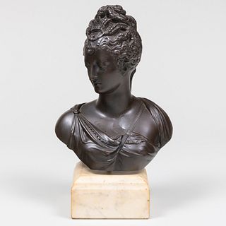 Bronze Bust on a Marble Base, Possibly Queen Henrietta
