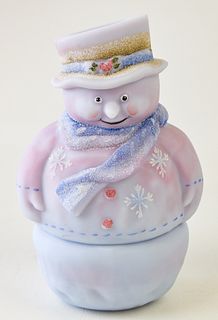 FENTON SNOWMAN FAIRY LAMP IN PINK AND PURPLE