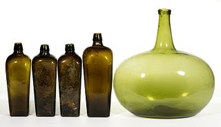 ASSORTED BLOWN-MOLDED CONTINENTAL GLASS BOTTLES, LOT OF FIVE