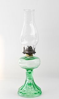 GREEN URANIUM GLASS OIL LAMP