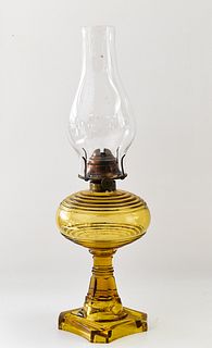 AMBER DEPRESSION GLASS OIL LAMP