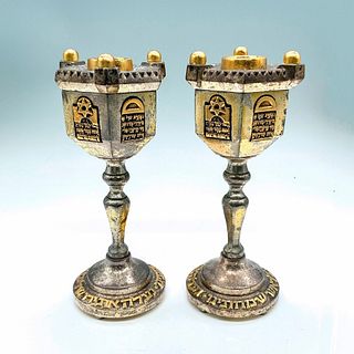 Pair of Frank Meisler Ornate Judaica Shabbat Candle Holders