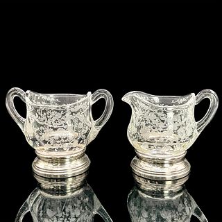 2pc Glass and Sterling Silver Creamer and Sugar Bowl